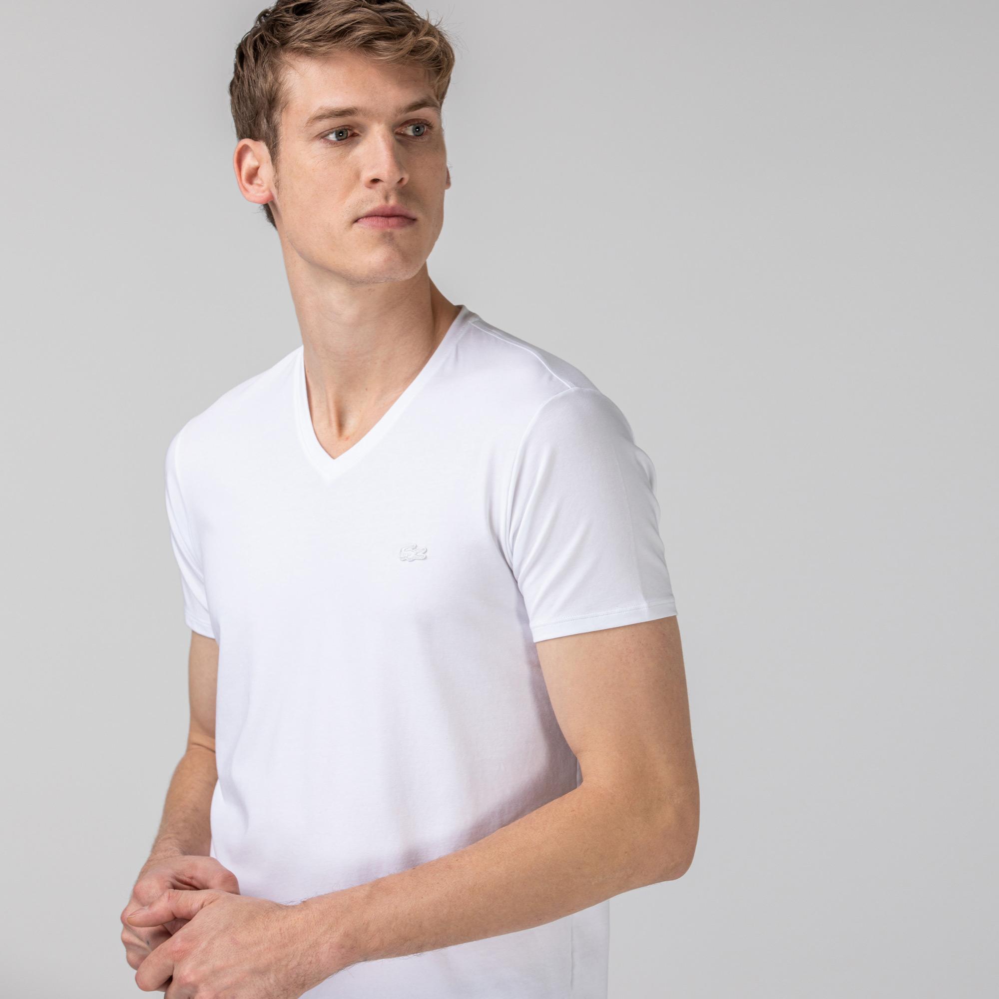 Lacoste Slim Fit V Yaka Beyaz T-Shirt