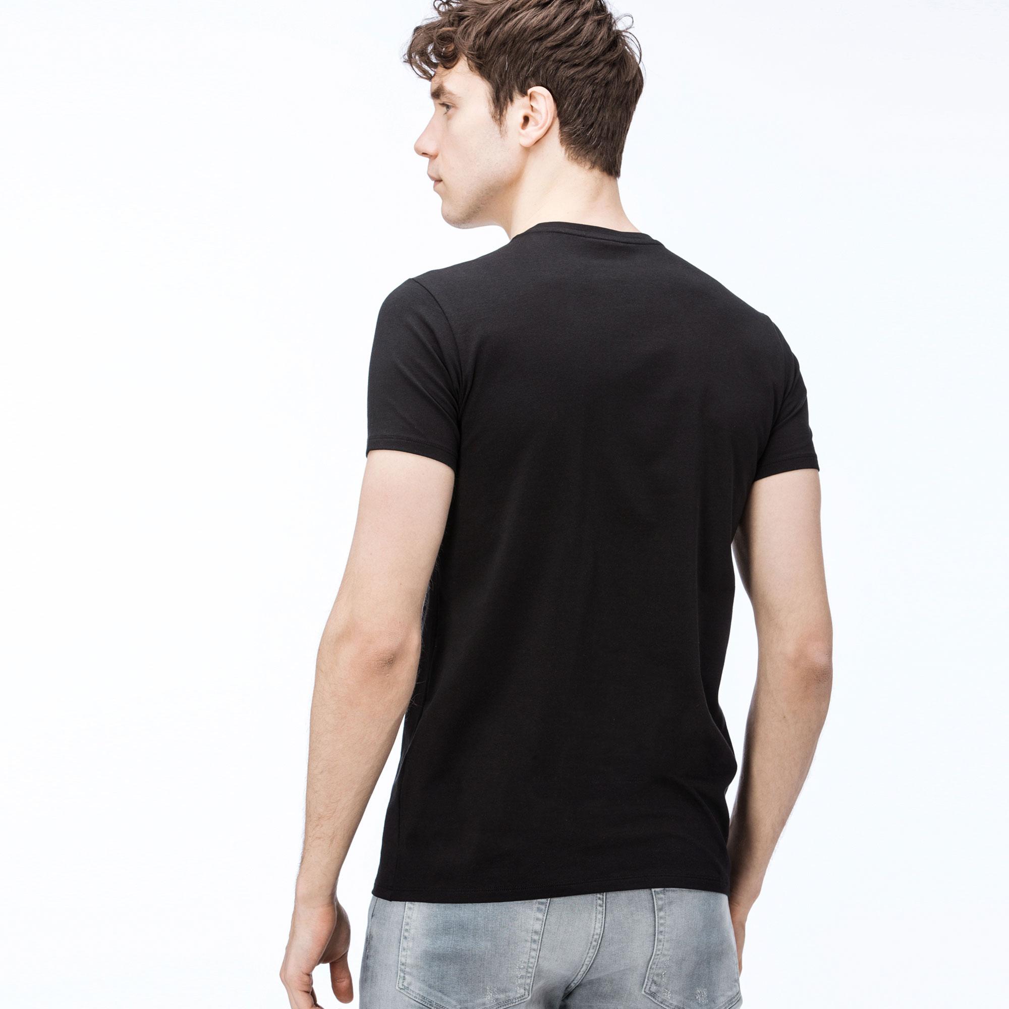 Erkek Slim Fit V Yaka Siyah T-Shirt