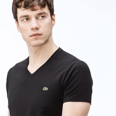  Erkek Slim Fit V Yaka Siyah T-Shirt