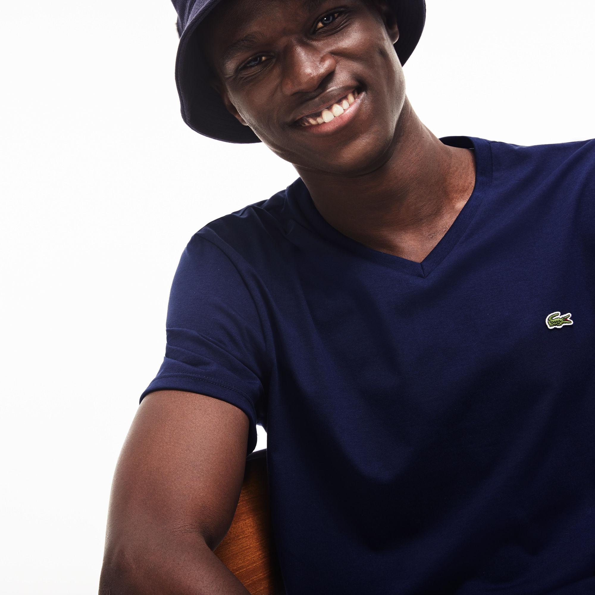 Lacoste Erkek Slim Fit V Yaka Lacivert T-Shirt