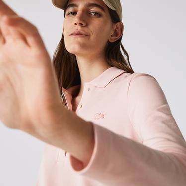  Lacoste Kadın Slim Fit Uzun Kollu Açık Pembe Polo