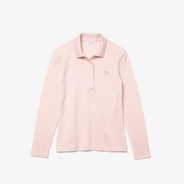  Lacoste Kadın Slim Fit Uzun Kollu Açık Pembe Polo