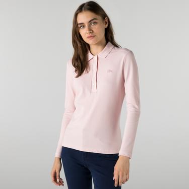  Lacoste Kadın Slim Fit Uzun Kollu Açık Pembe Polo
