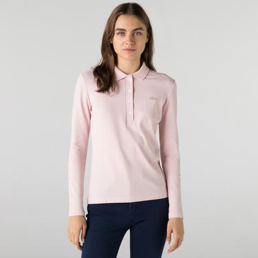  Lacoste Kadın Slim Fit Uzun Kollu Açık Pembe Polo
