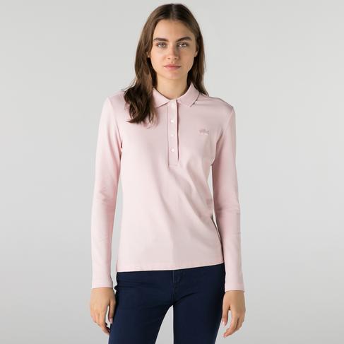  Lacoste Kadın Slim Fit Uzun Kollu Açık Pembe Polo