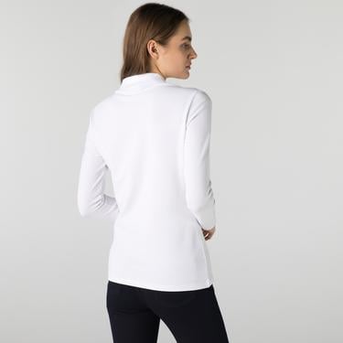  Kadın Slim Fit Uzun Kollu Beyaz Polo