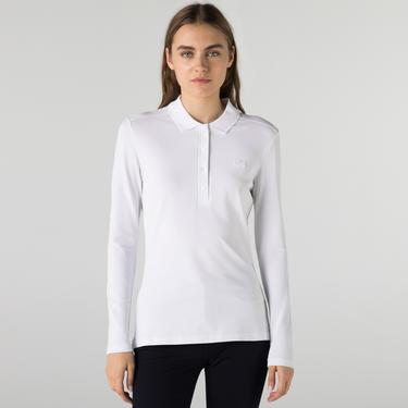  Kadın Slim Fit Uzun Kollu Beyaz Polo