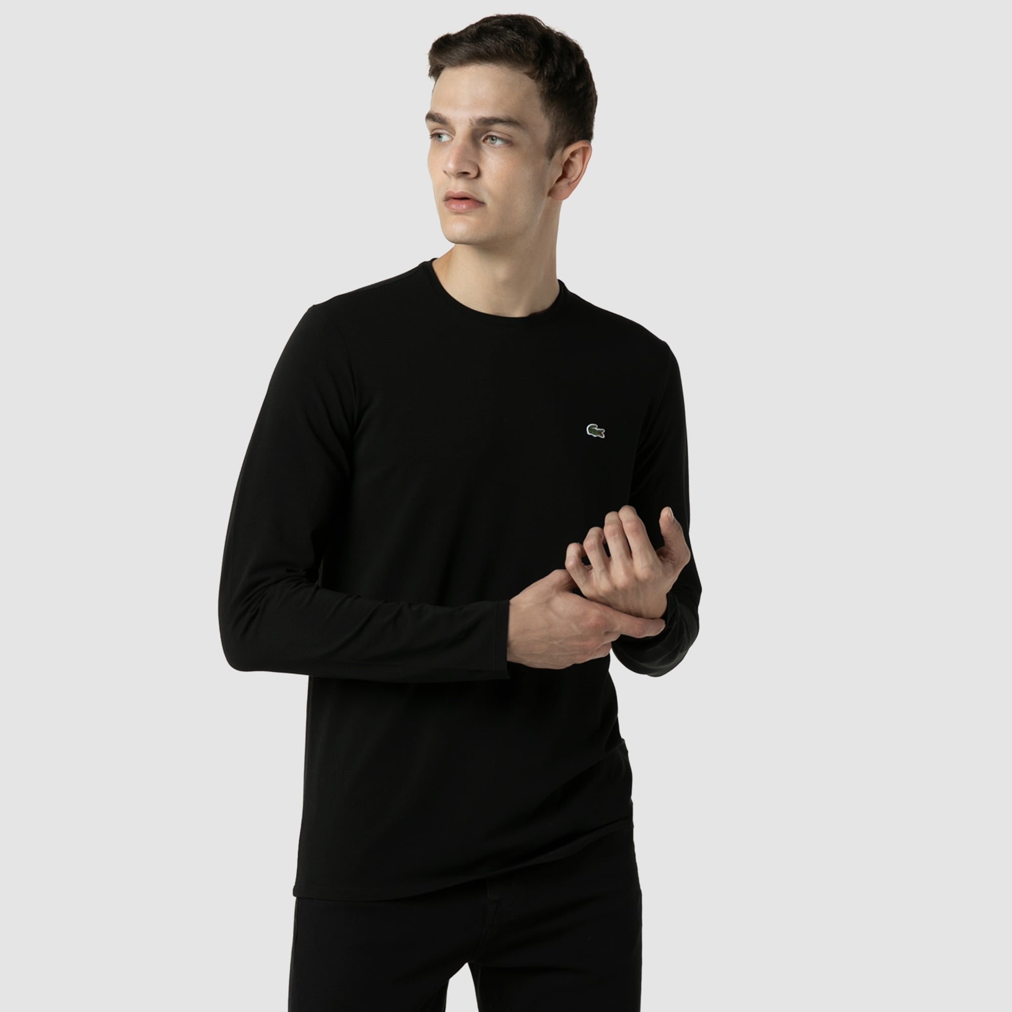 Lacoste Erkek Regular Fit Uzun Kollu Bisiklet Yaka Siyah T-Shirt