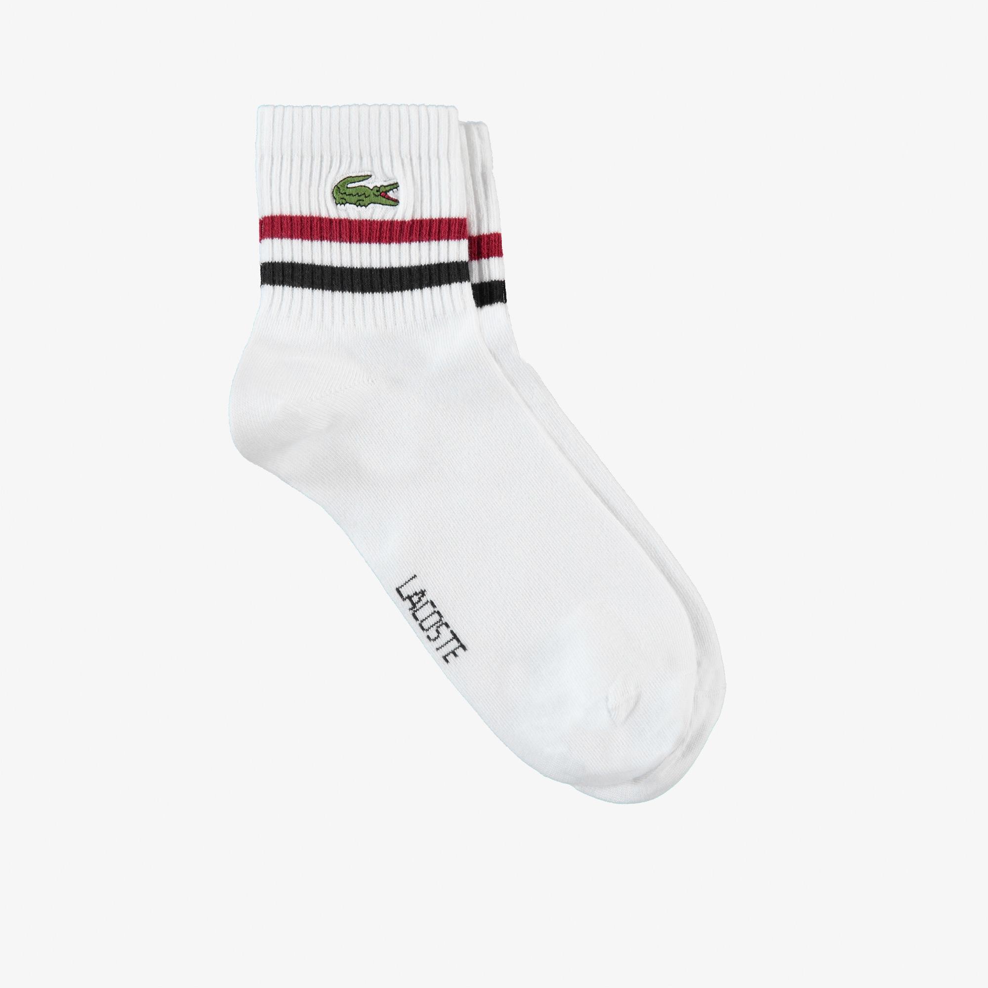 Lacoste Unisex Çizgili Kısa Beyaz Çorap