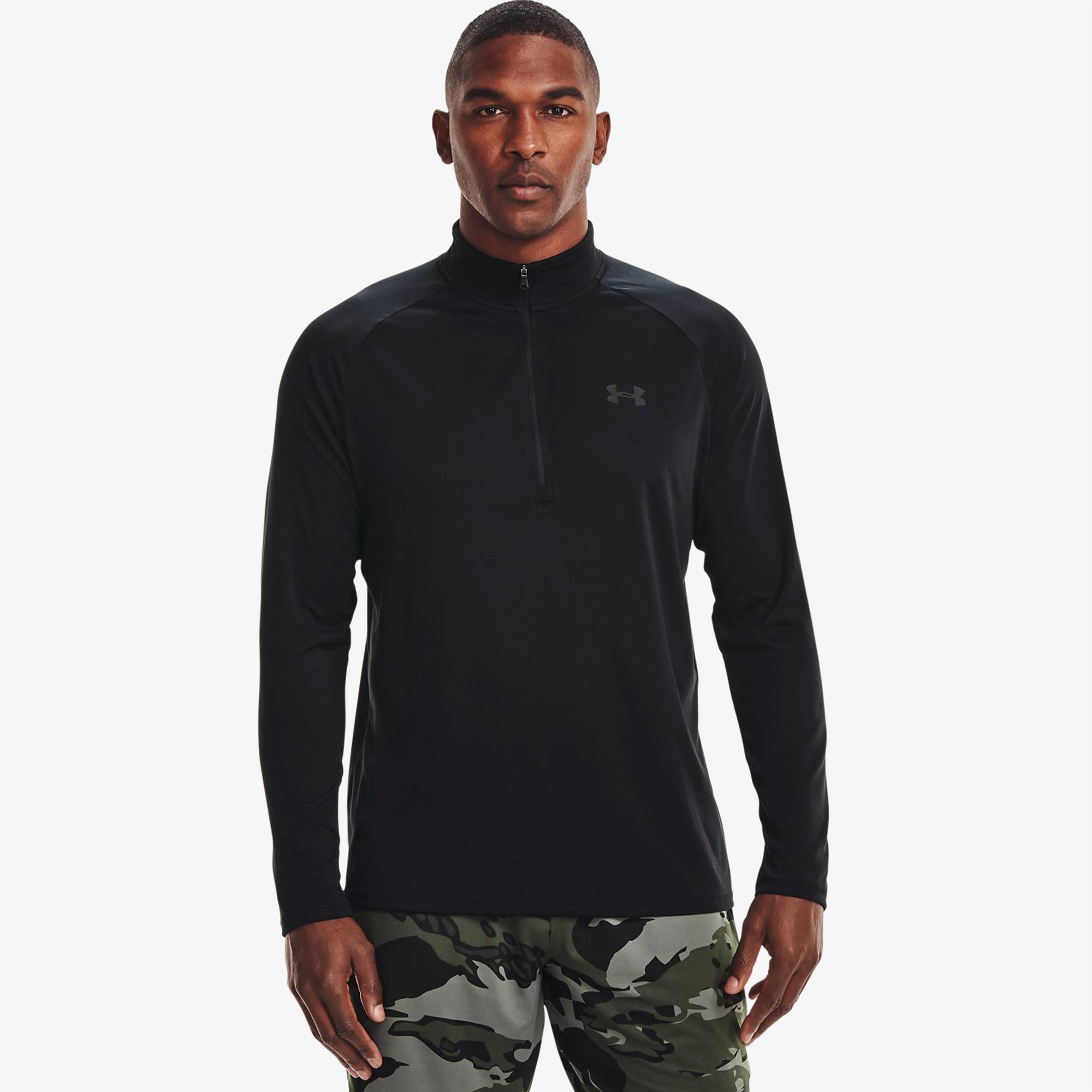 Under Armour Tech 2.0 1/2 Zipped Erkek Siyah Uzun Kollu T-Shirt