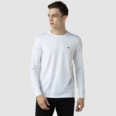  Lacoste Erkek Regular Fit Uzun Kollu Bisiklet Yaka Beyaz T-Shirt