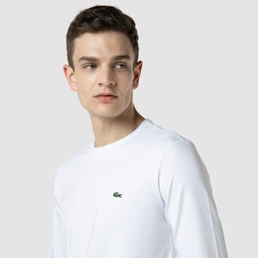  Lacoste Erkek Regular Fit Uzun Kollu Bisiklet Yaka Beyaz T-Shirt