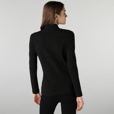  Kadın Slim Fit Uzun Kollu Siyah Polo