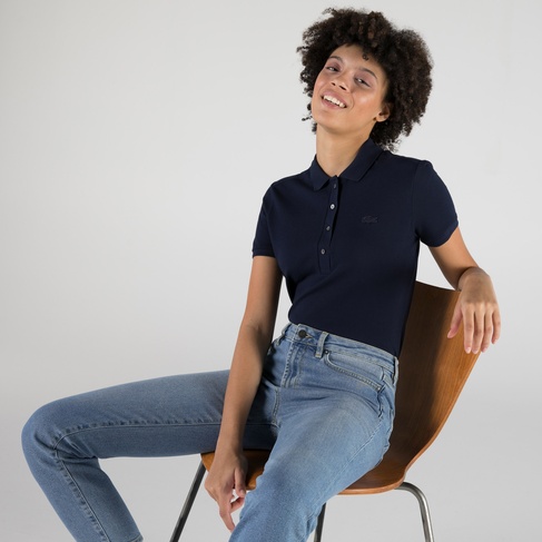  Lacoste L.12.D Kadın Slim Fit Lacivert Polo
