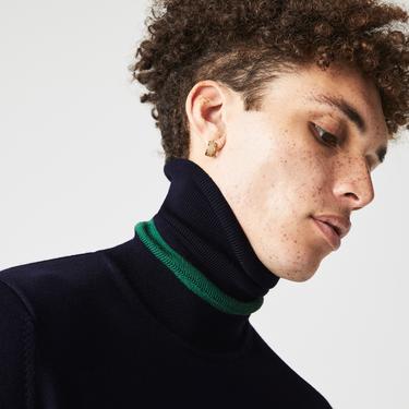  Erkek Regular Fit Boğazlı Yaka Lacivert Kazak