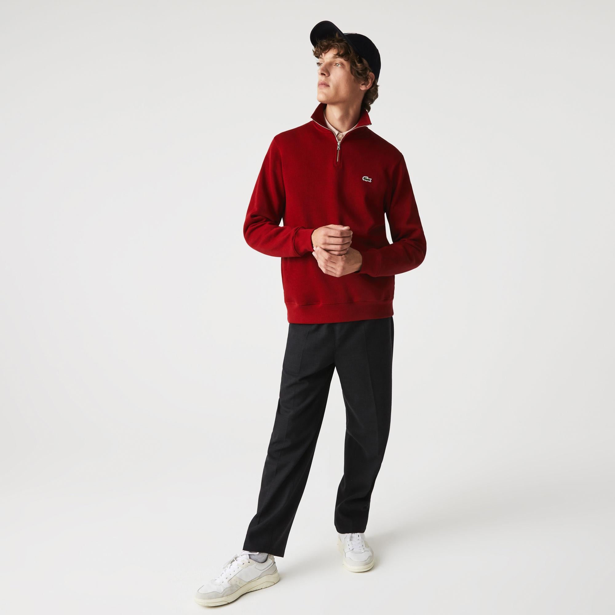 Lacoste Erkek Classic Fit Yarım Fermuarlı Bordo Sweatshirt
