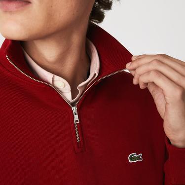  Erkek Classic Fit Yarım Fermuarlı Bordo Sweatshirt