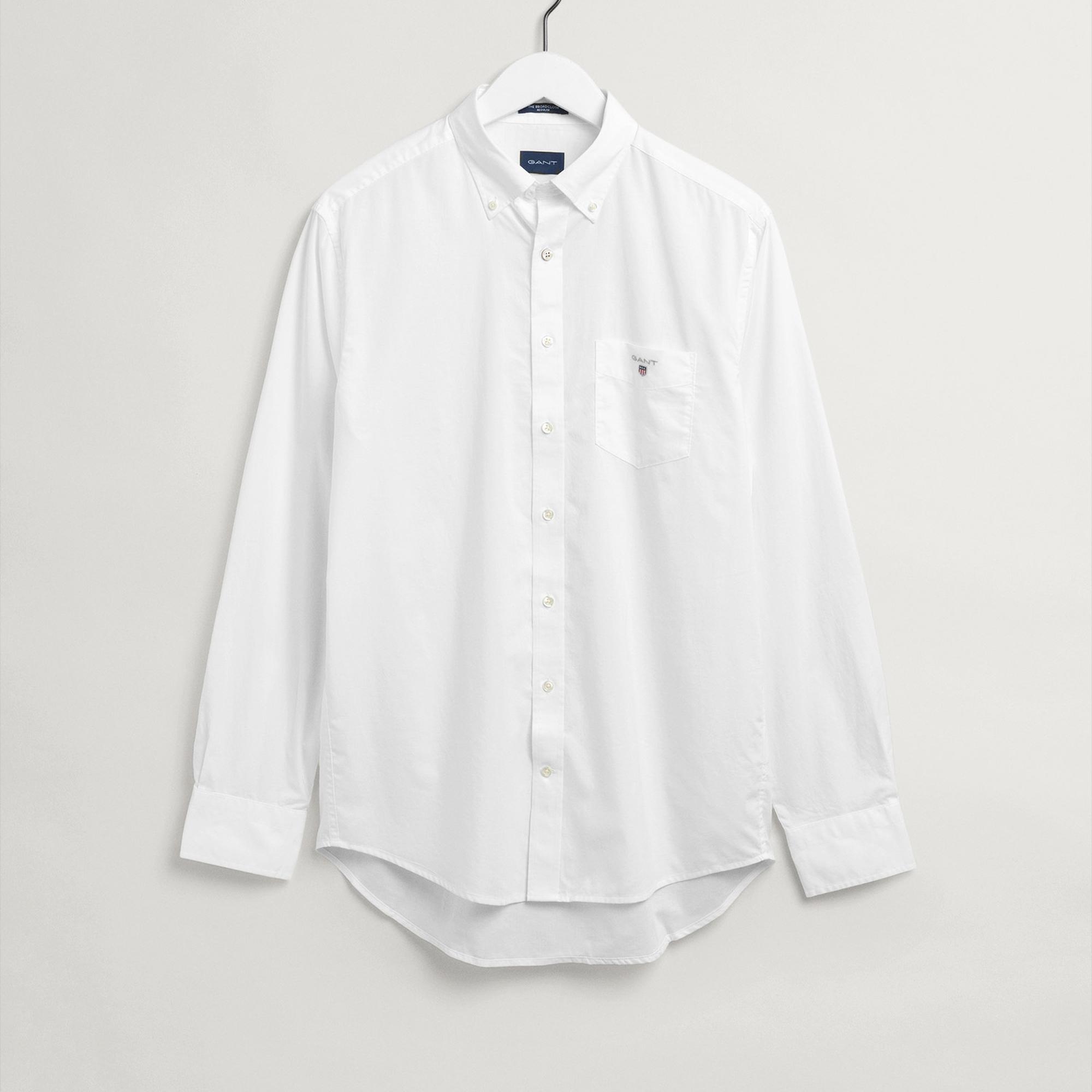 GANT Erkek Beyaz Regular Fit Düğmeli Yaka Broadcloth Gömlek