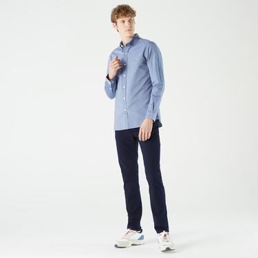  Erkek Slim Fit Düğmeli Yaka Lacivert Gömlek