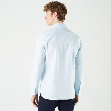  Erkek Slim Fit Düğmeli Yaka Açık Mavi Gömlek