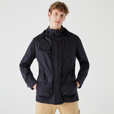  Erkek Regular Fit Kapüşonlu  Baskılı Lacivert Yağmurluk