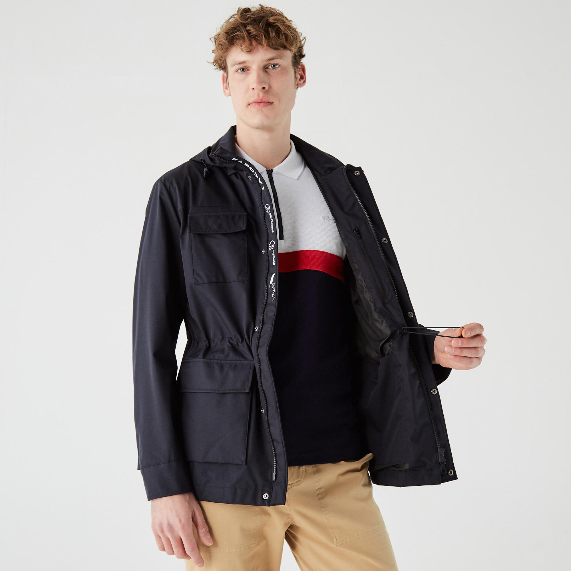 Erkek Regular Fit Kapüşonlu  Baskılı Lacivert Yağmurluk