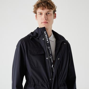  Erkek Regular Fit Kapüşonlu  Baskılı Lacivert Yağmurluk