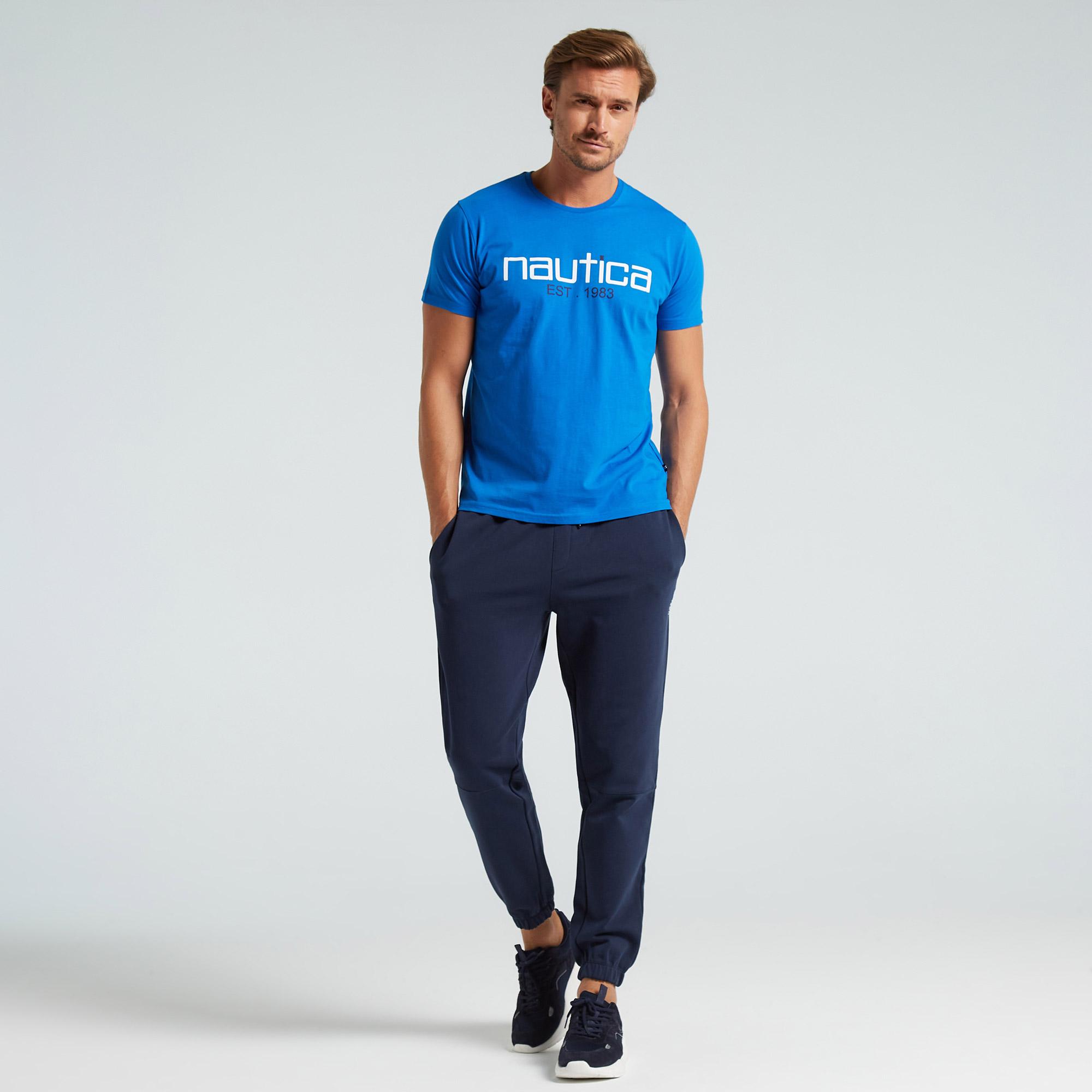 Nautica Erkek Mavi Standart Fit Desenli T-Shirt