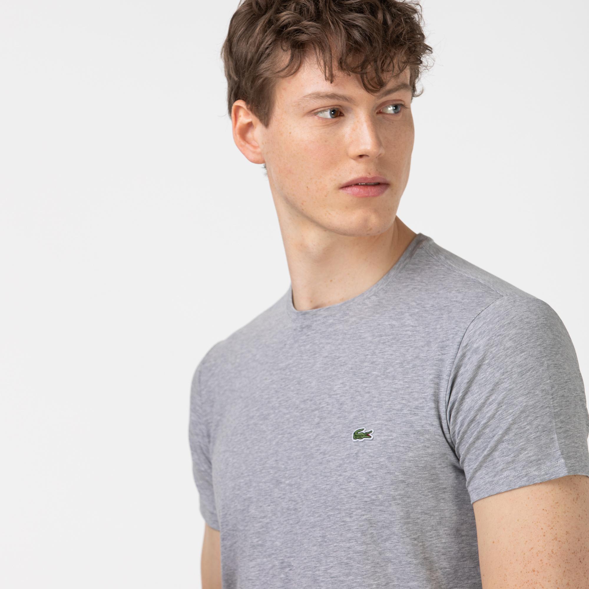 Erkek Slim Fit Bisiklet Yaka Gri T-Shirt