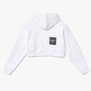  Lacoste X Minecraft Kadın Relaxed Fit Kapüşonlu Baskılı Beyaz Sweatshirt