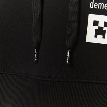  Lacoste X Minecraft Kadın Relaxed Fit Kapüşonlu Baskılı Siyah Sweatshirt