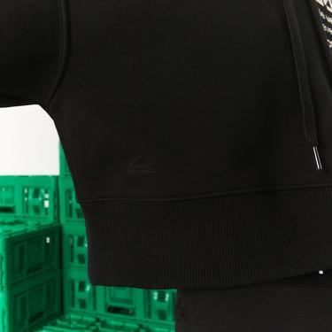  Lacoste X Minecraft Kadın Relaxed Fit Kapüşonlu Baskılı Siyah Sweatshirt
