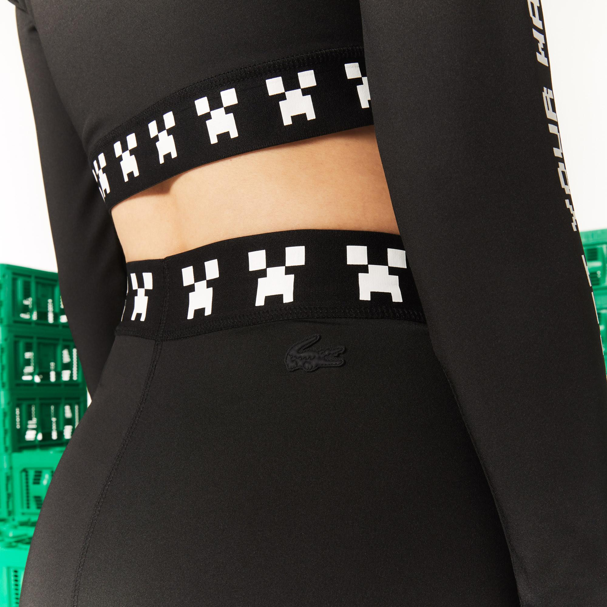 Lacoste X Minecraft Kadın Slim Fit Baskılı Siyah Şort