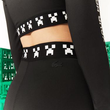  Lacoste X Minecraft Kadın Slim Fit Baskılı Siyah Şort