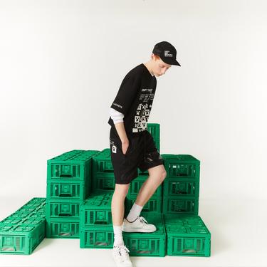  Lacoste L!VE x Minecraft Unisex Regular Fit Baskılı Siyah Şort