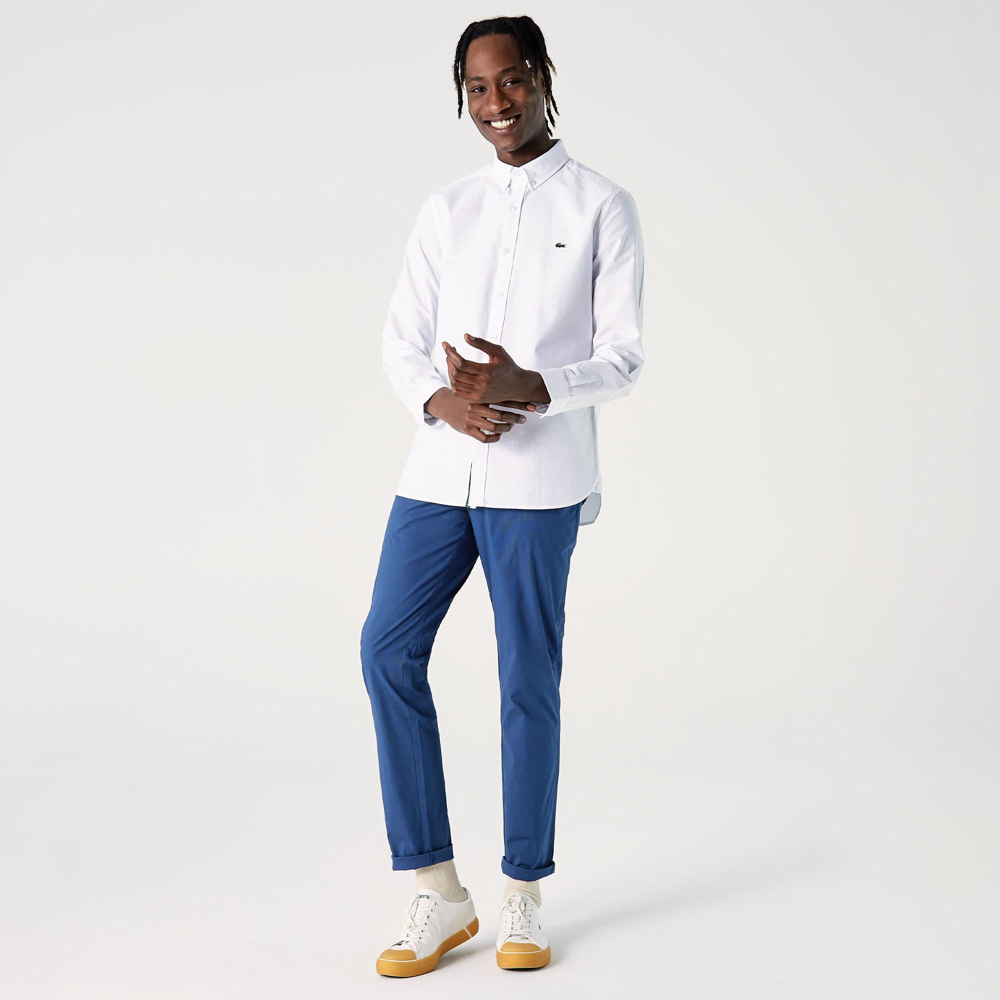 Lacoste Erkek Slim Fit Düğmeli Yaka Beyaz Gömlek