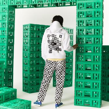  Lacoste X Minecraft Erkek Relaxed Fit Kapüşonlu Baskılı Beyaz Sweatshirt