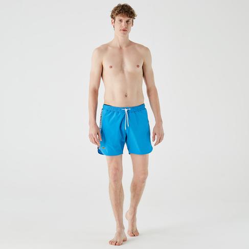  Lacoste Erkek Baskılı Mavi Mayo Şort