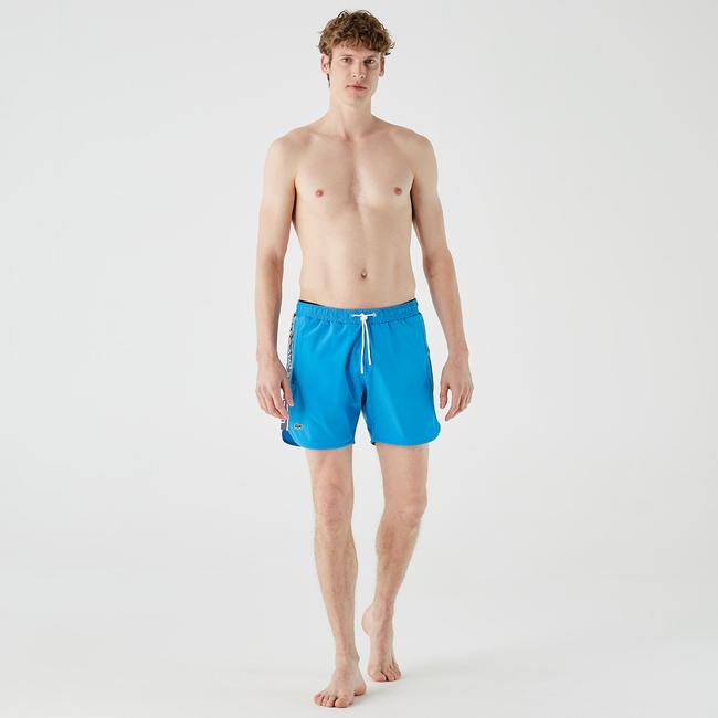  Lacoste Erkek Baskılı Mavi Mayo Şort