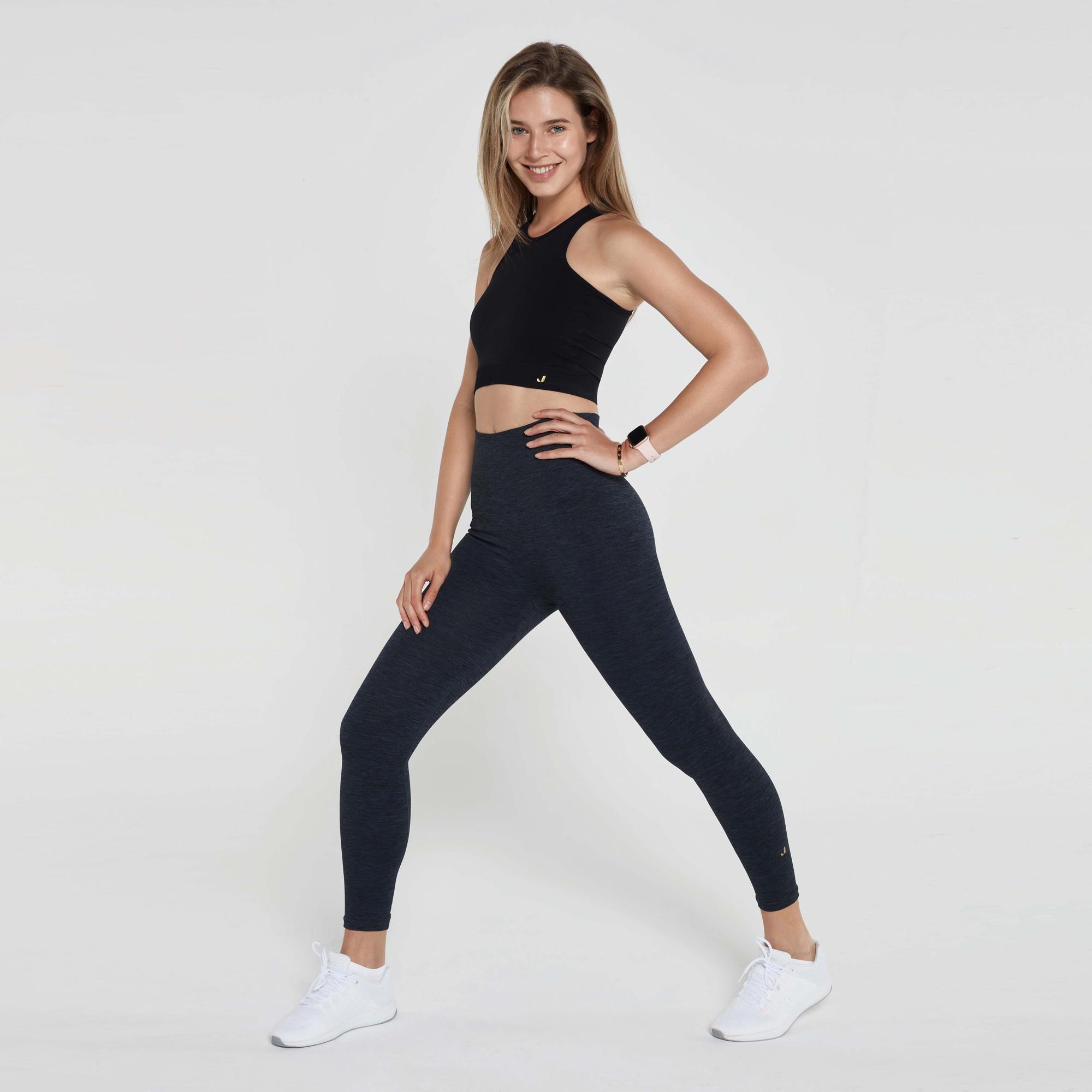 Jerf Palmi Melanj Desenli Yüksek Bel Kadın Siyah Tayt