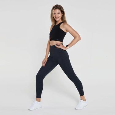  Jerf Palmi Melanj Desenli Yüksek Bel Kadın Siyah Tayt