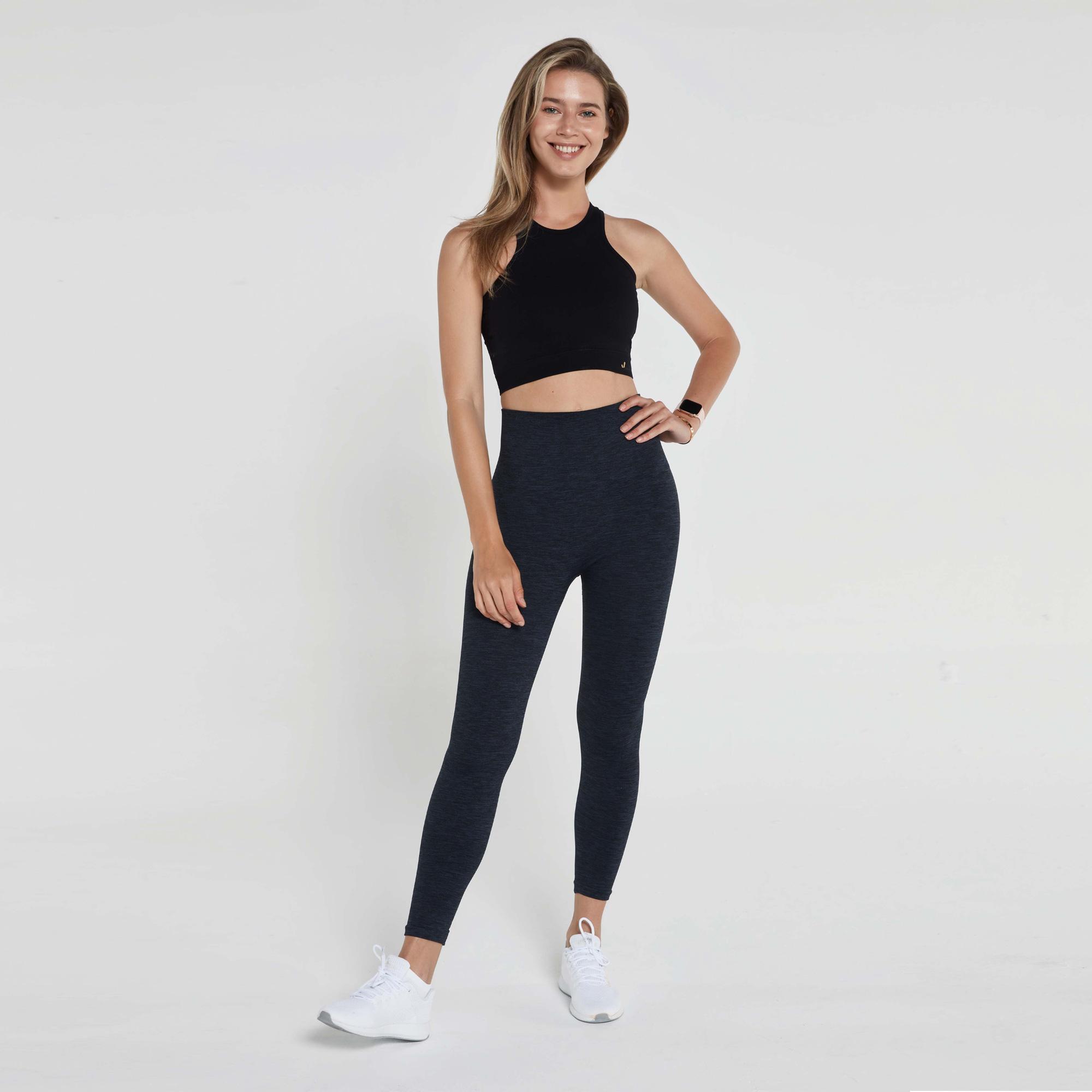 Jerf Palmi Melanj Desenli Yüksek Bel Kadın Siyah Tayt