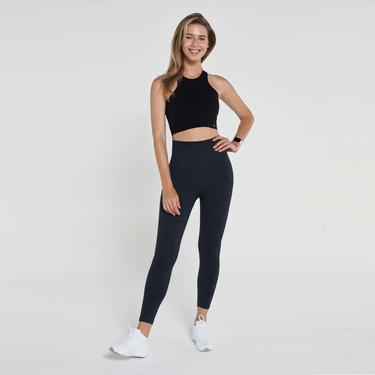  Jerf Palmi Melanj Desenli Yüksek Bel Kadın Siyah Tayt