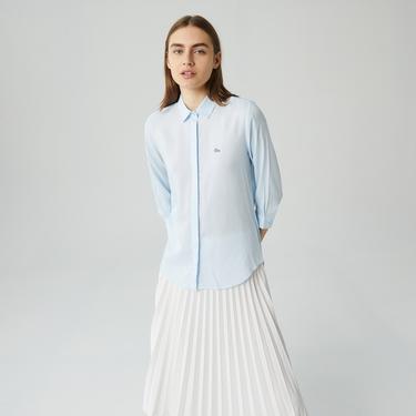  Lacoste Kadın Relaxed Fit Mavi Gömlek