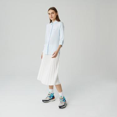  Lacoste Kadın Relaxed Fit Mavi Gömlek