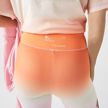  Lacoste SPORT Kadın Slim Fit Desenli Açık Turuncu Tayt