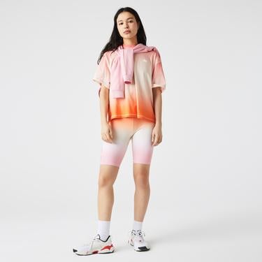  Lacoste SPORT Kadın Slim Fit Desenli Açık Turuncu Tayt