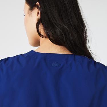  Lacoste Kadın Relaxed Fit Kısa Kollu V Yaka Lacivert Gömlek