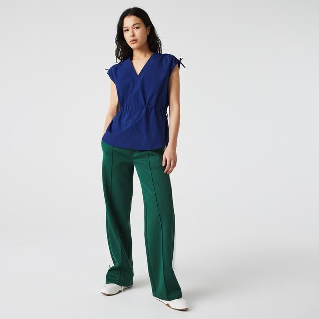  Lacoste Kadın Relaxed Fit Kısa Kollu V Yaka Lacivert Gömlek