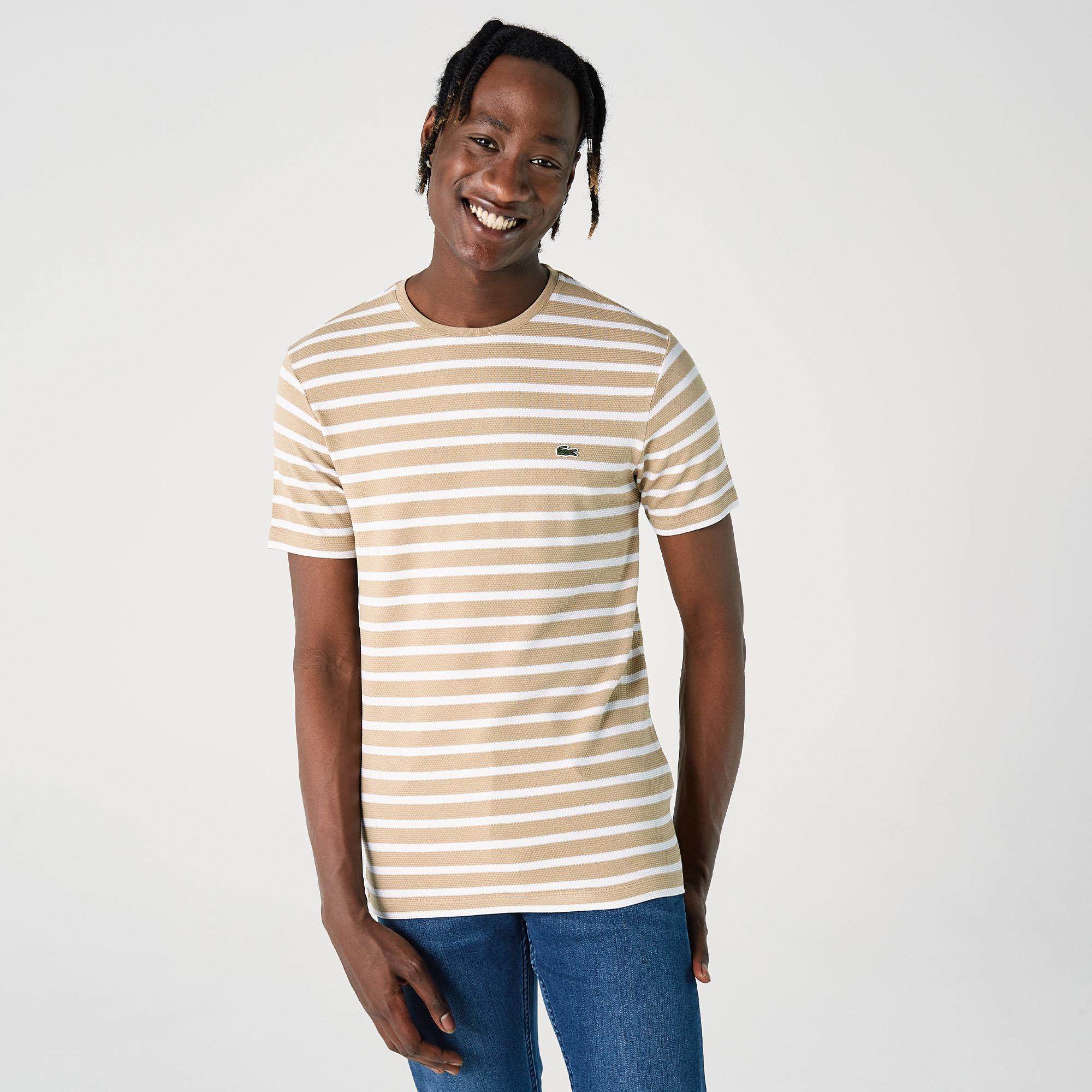 Lacoste Erkek Slim Fit Bisiklet Yaka Çizgili Kahverengi T-Shirt